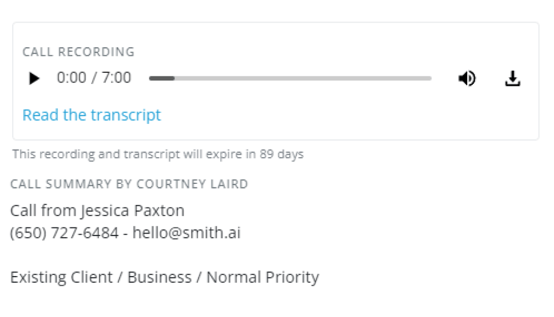 Call Recording and Transcription with Smith.ai Dashboard